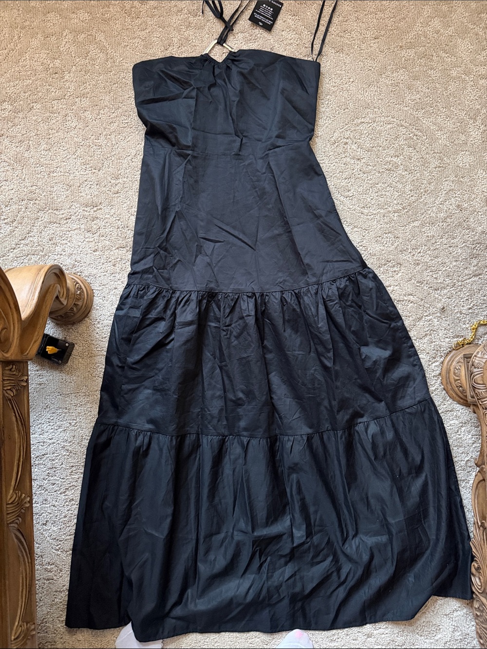 Boston Proper Black Tiered Maxi Dress with Double Straps